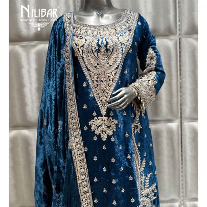 Royal Blue Velvet Palazzo Suit