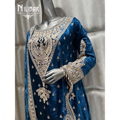 Royal Blue Velvet Palazzo Suit