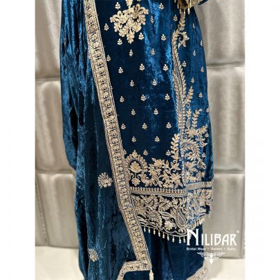 Royal Blue Velvet Palazzo Suit