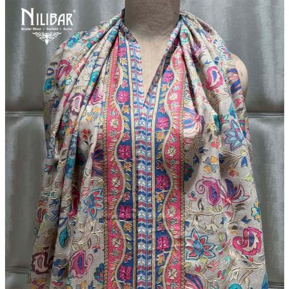 Grey Pashmina Embroidered Shawl