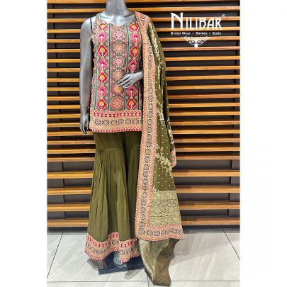 Mehandi Green Silk Garara Suit