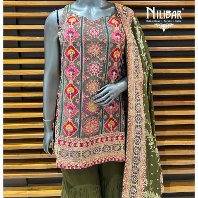 Mehandi Green Silk Garara Suit