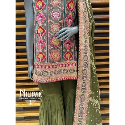 Mehandi Green Silk Garara Suit
