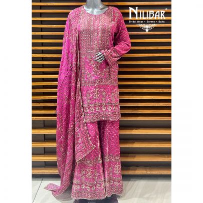 Dark Pink Crepe Palazzo Suit