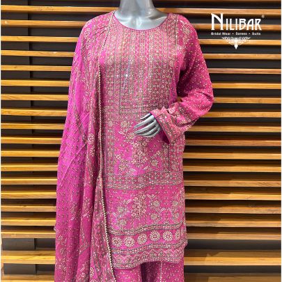 Dark Pink Crepe Palazzo Suit