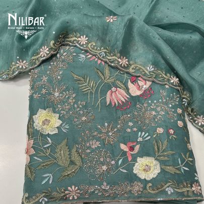 Turkish Blue Organza Unstitched Suit