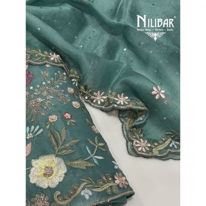 Turkish Blue Organza Unstitched Suit
