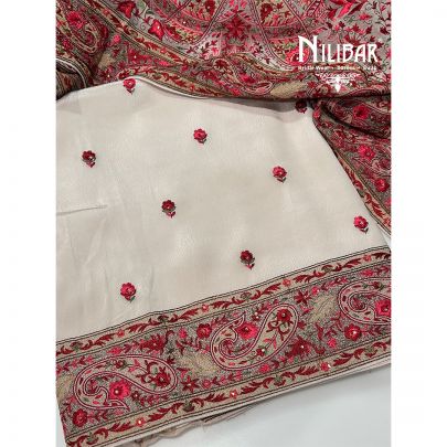 Creme Pure Crepe Unstitched Suit with Georgette Dupatta