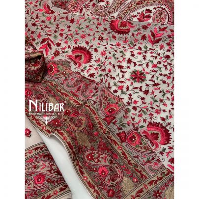 Creme Pure Crepe Unstitched Suit with Georgette Dupatta