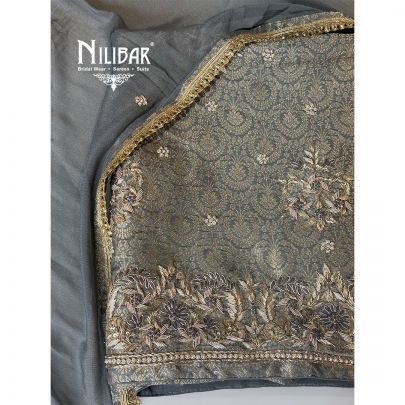 Grey Banarasi Silk Embroidered Unstitched Suit