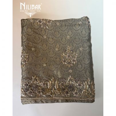 Grey Banarasi Silk Embroidered Unstitched Suit