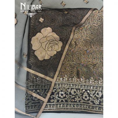 Brown Banarasi Silk Embroidered Unstitched Suit