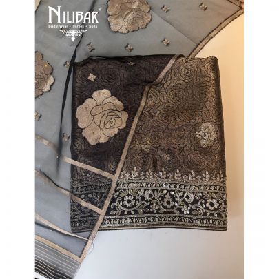 Brown Banarasi Silk Embroidered Unstitched Suit
