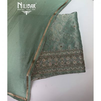 Green Banarasi Silk Embroidered Unstitched Suit