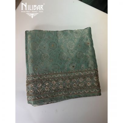 Green Banarasi Silk Embroidered Unstitched Suit