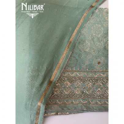 Green Banarasi Silk Embroidered Unstitched Suit