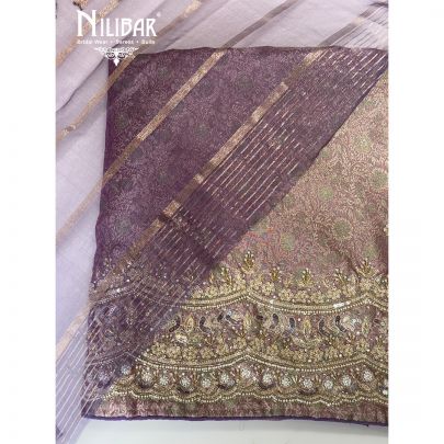 Lilac Banarasi Silk Embroidered Unstitched Suit