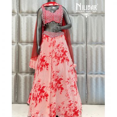 Red Crepe Casual Lehenga