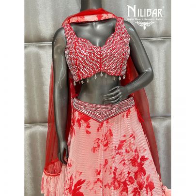 Red Crepe Casual Lehenga