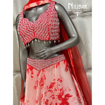 Red Crepe Casual Lehenga