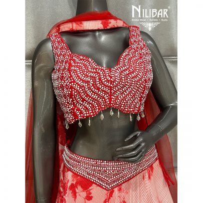 Red Crepe Casual Lehenga