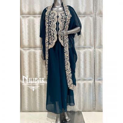 Peacock Green Georgette Cape Style Palazzo Set