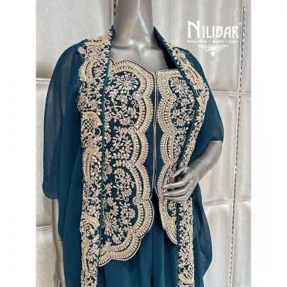 Peacock Green Georgette Cape Style Palazzo Set