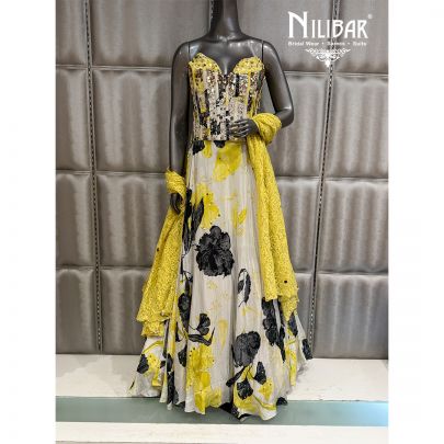Milky White and Yellow Crepe Corset Top