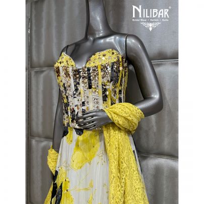 Milky White and Yellow Crepe Corset Top