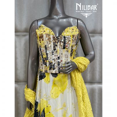 Milky White and Yellow Crepe Corset Top