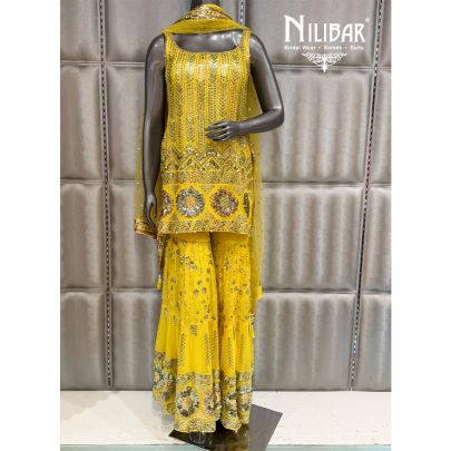 Yellow Georgette Short Shirt Paired With Sharara