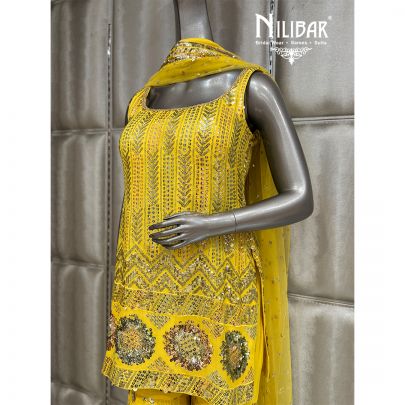 Yellow Georgette Short Shirt Paired With Sharara