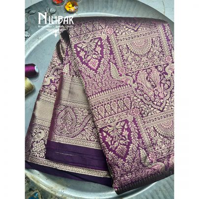 Purple Silk Embroidered Kanjivaram Saree