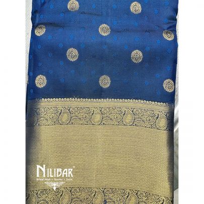 Navy Blue Silk Embroidered Kanjivaram Saree