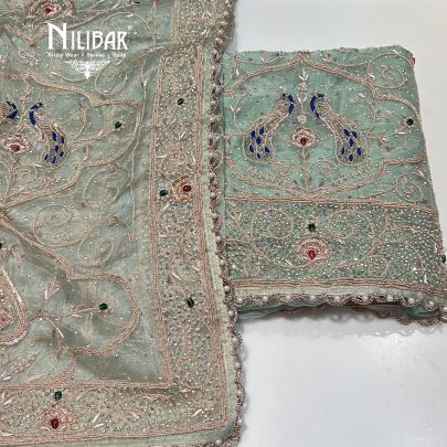 Sea Green Tissue Organza Unstitched Suit
