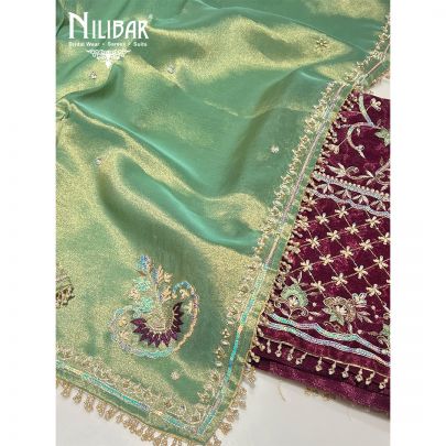 Ruby Tissue Silk Unstitched Suit