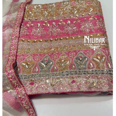 Off White & Pink Organza Unstitched Suit