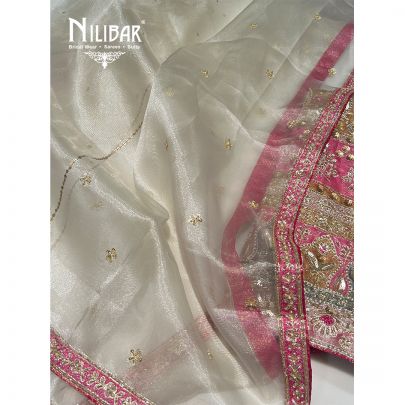 Off White & Pink Organza Unstitched Suit
