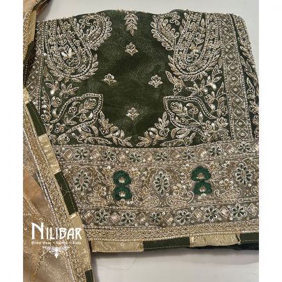 Mehandi Green Tissue Unstitched Suit