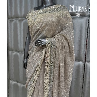 Champagne Gold Net Stitched Blouse Paired With Unstitched Saree