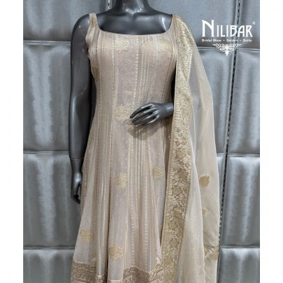 Gold & Ivory Georgette Anarkali Shirt Paired With Farshi Salwar & Dupatta