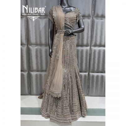 Champagne Gold Net Embroidered Fish Cut Lehenga Choli