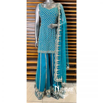 Blue Georgette Palazzo Suit