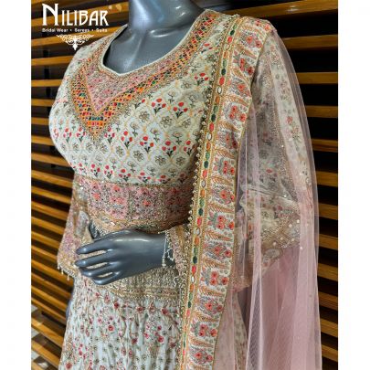 White Crepe Lehenga