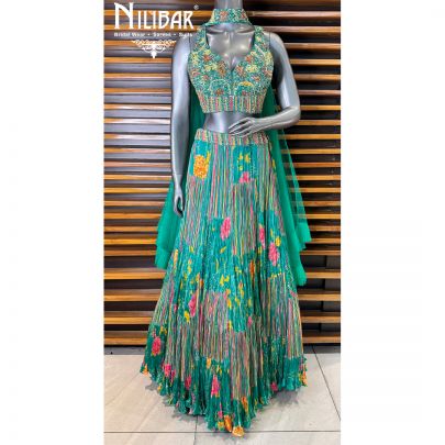 Green Chinon Lehenga