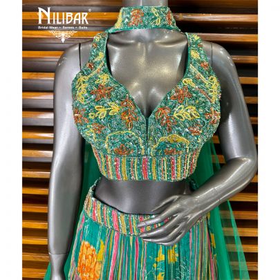 Green Chinon Lehenga