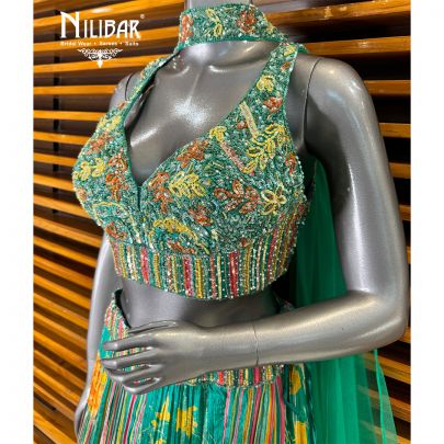 Green Chinon Lehenga