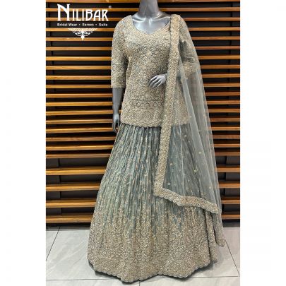 Green Lamé Silk Lehenga