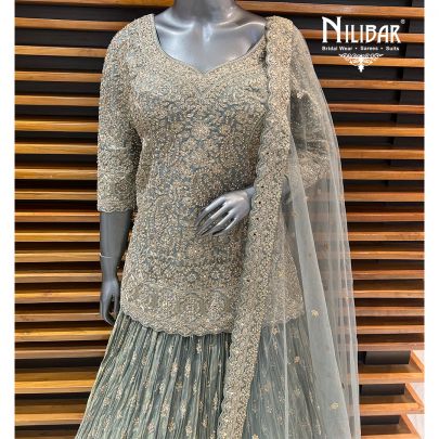 Green Lamé Silk Lehenga