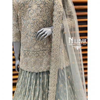 Green Lamé Silk Lehenga